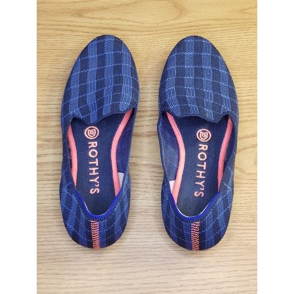 Rothy's The Loafer Women Size 6.5 Indigo Blue Gingham Plaid Excellent Condition - Picture 4 of 6